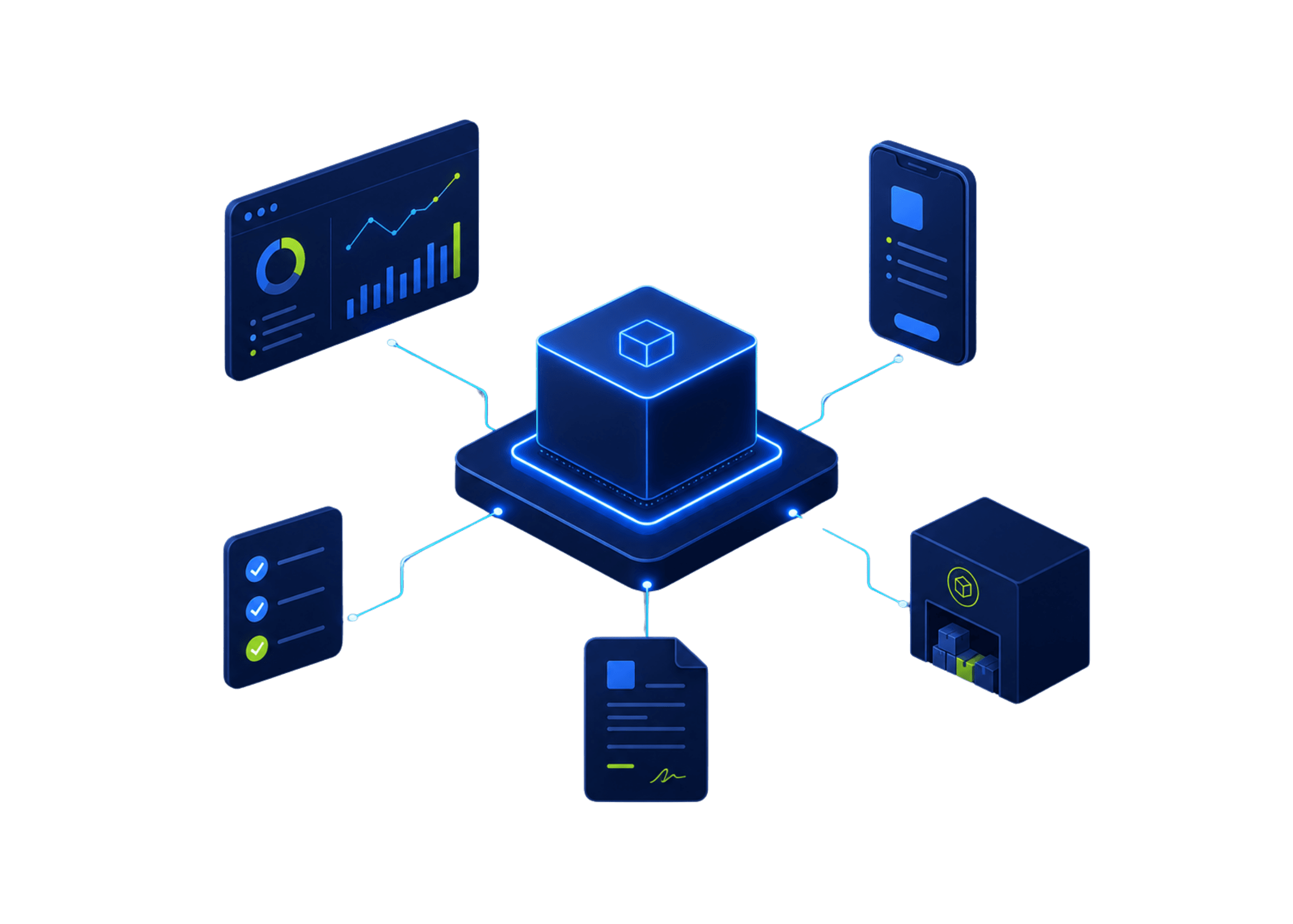 Representación de solución tecnológica a la medida conectando procesos, sistemas y datos