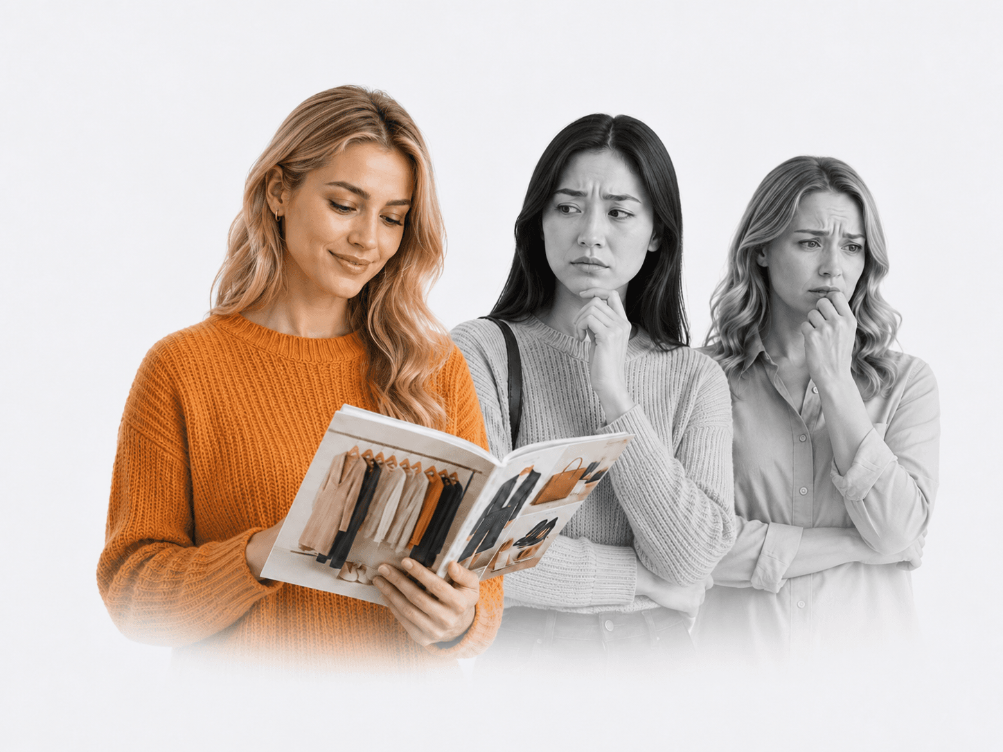 Una clienta con acceso a la revista y dos más esperando su turno