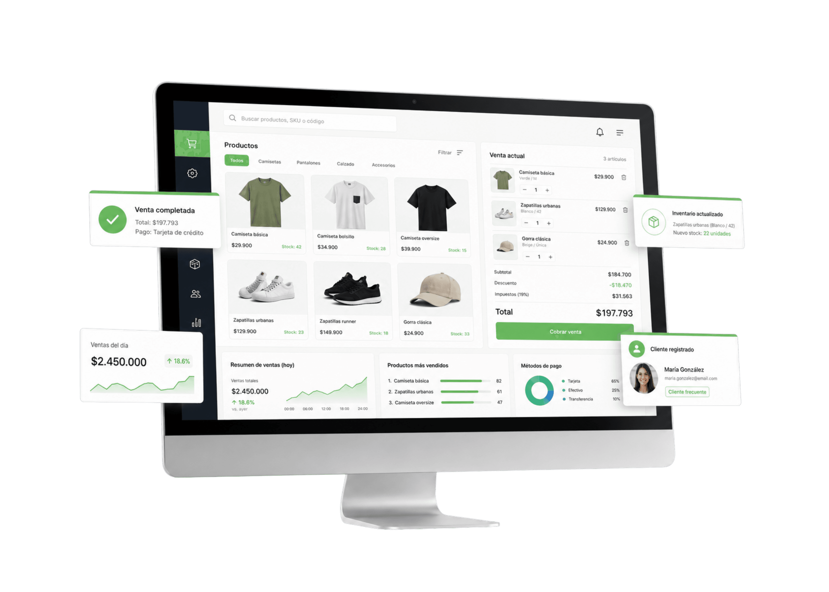 Pantalla de MERAKI para ventas, inventarios, clientes y operación de punto de venta